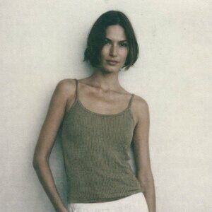 Buck Mason Coastal Linen Rib Camisole Tank Top Green Size M